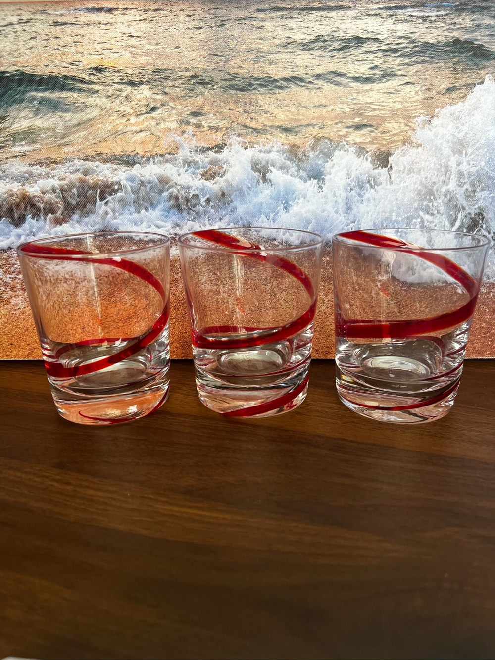 Red Spiral Accent Double Old Fashioned Glasses - Set of 3